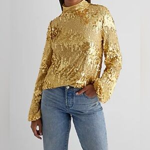 NWT EXPRESS Sequin Mock Neck Balloon Sleeve Top